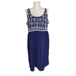 Navy Blue Dress with White Embroidered Design